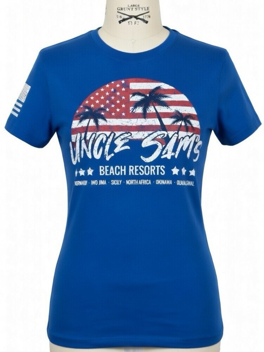 Grunt Style Navy Tee with Red, White Palm Flag Graphic Large